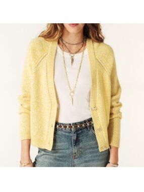 Ba&sh Carila Yellow Cashmere Cardigan, size Small